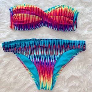 multicolor rainbow tie dye strapless bikini bathing suit ABS by allen schwartz